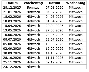 Termine Poseritz 2026